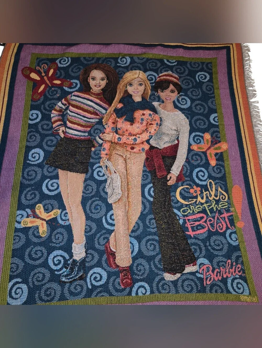 Barbie Multicolor Graphic Throw with Navy, Pink and Green Accents